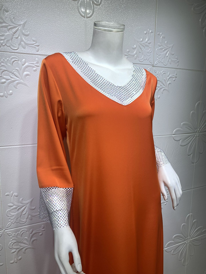 Abito lungo da donna in maglia di diamanti con paillettes in raso per donne musulmane_voghion.com