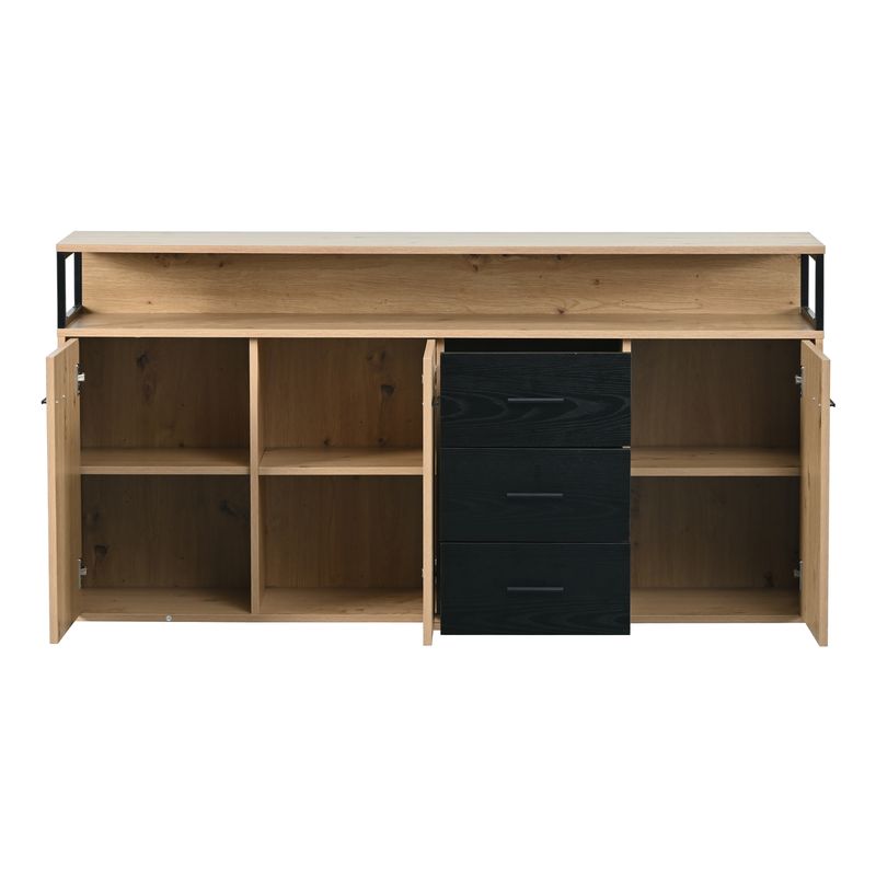Buffet industriel trois portes et trois tiroirs, meuble de rangement multifonctionnel avec poignées en métal, armoire de cuisine, meuble de rangement pour chambre, salon et bureau, 150 x 35 x 75,9 cm_voghion.com