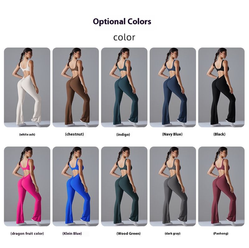 Neuer, einfarbiger, hüfthebender, langer, schmal geschnittener Jumpsuit mit weitem Bein für Sport, Laufen, Fitness und Yoga_voghion.com