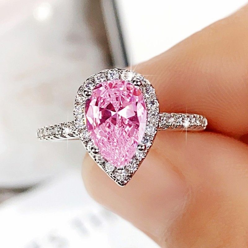 Pronto magazzino Huitan rosa/cristallo goccia d'acqua zircone cubico per le donne design classico eternità anelli di fidanzamento matrimonio argento colore gioielli_voghion.com