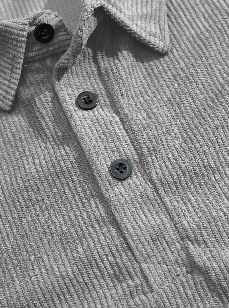 Cord-Poloshirt für Herren – Streetwear-Sweatshirt zum Knöpfen in Grau, Schwarz und mehr Herrenbekleidung_voghion.com