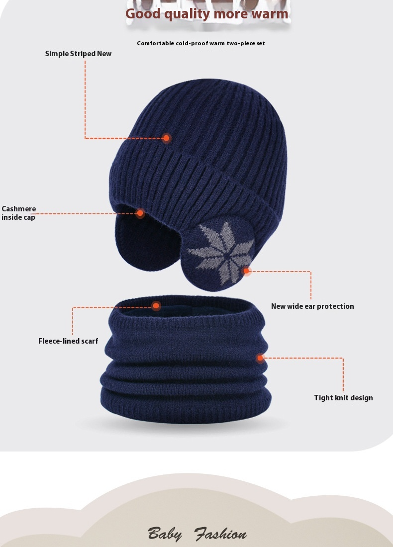Children's Hat Winter Velvet Neck Set Knitted Wool Hat Men's and Girls' Warm Ear Protection Hoodie Head Cap_voghion.com