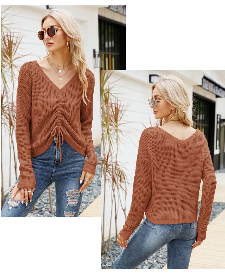 Maglia casual da donna, maglione corto girocollo lavorato a maglia, maglione in mohair a righe a contrasto_voghion.com