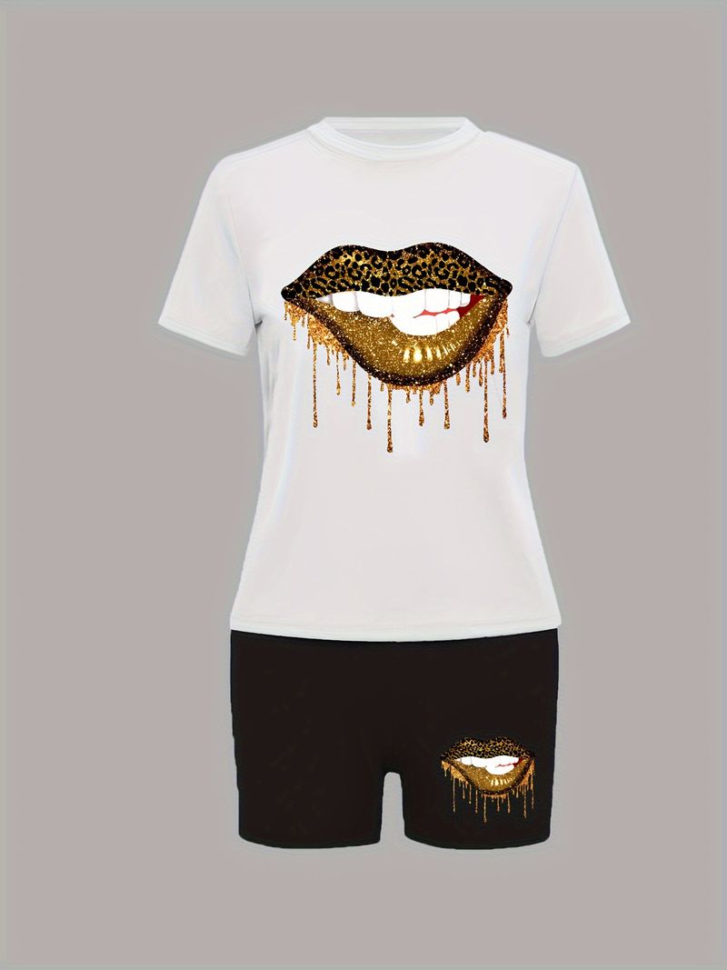 Costume deux pièces décontracté à manches courtes pour femmes, imprimé de personnalité, short_voghion.com