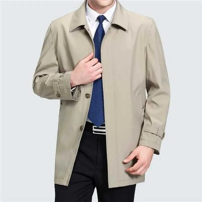 Coats Men's Jackets 2022 Spring Single Breasted Medium-Long Trench Male Solid Color Khaki Coat Windbreaker 3XL Y867_voghion.com
