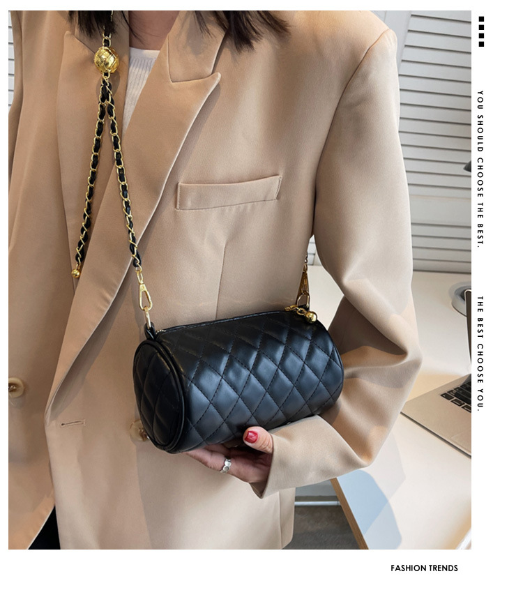 Lingge cilindrica per le donne 2024 nuovo stile alla moda ed elegante, borsa a tracolla diagonale con catena versatile, monospalla_voghion.com