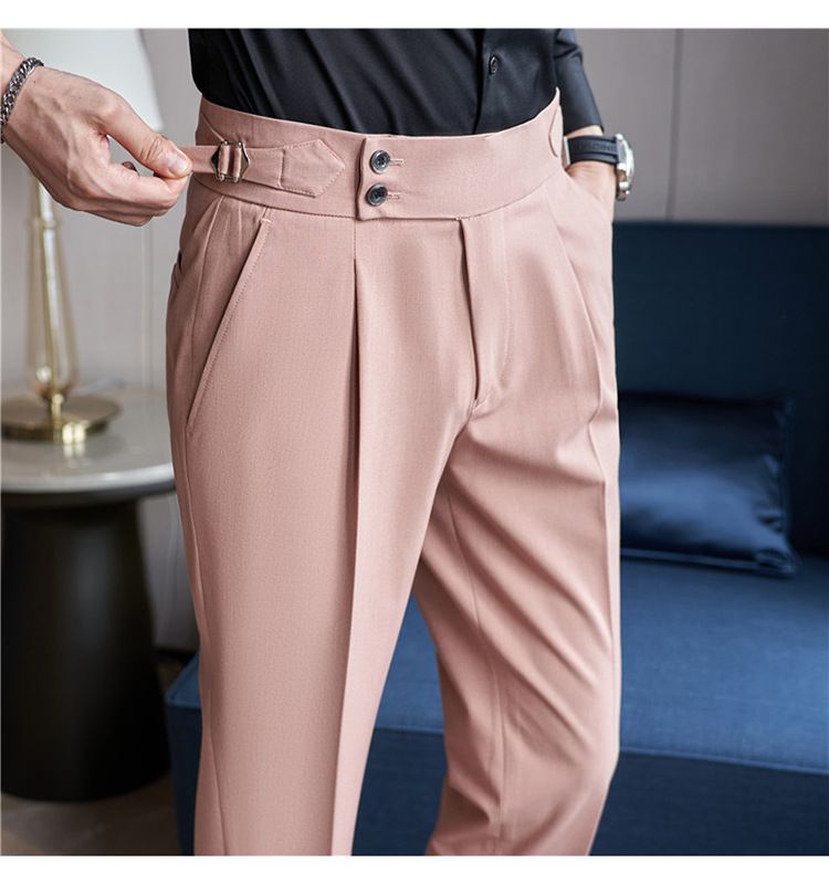 Nuovi prodotti autunnali Pantaloni casual Napoli da uomo Tessuto elastico strutturato Pantaloni casual a vita alta da uomo alla moda_voghion.com