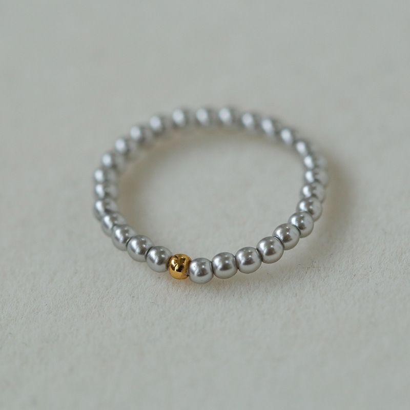 Anello impilabile con perle artificiali in oro bianco e grigio per donna, con piccole perle di riso dorato_voghion.com