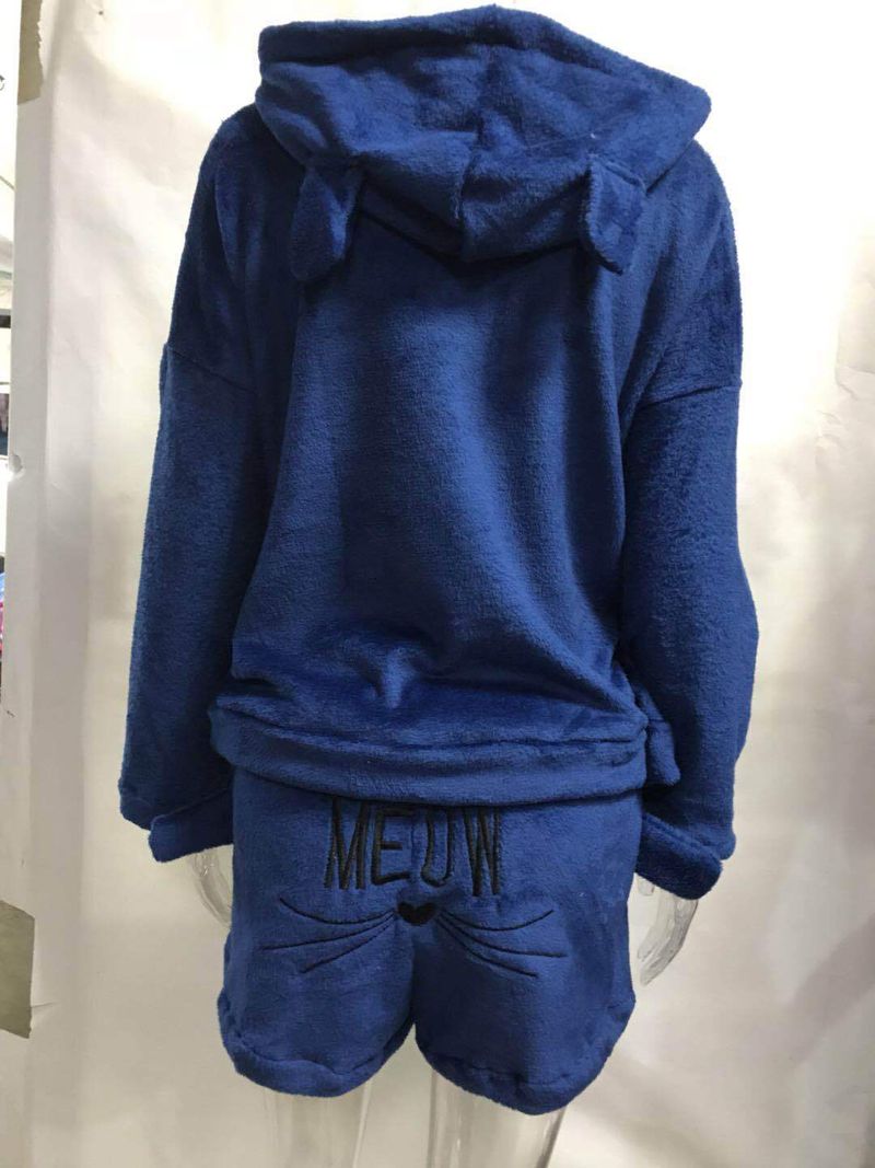 Damenbekleidung, Kleidung, Katze, bestickt, Pyjama, Kapuze, Freizeitanzug, zweiteiliges Set_voghion.com