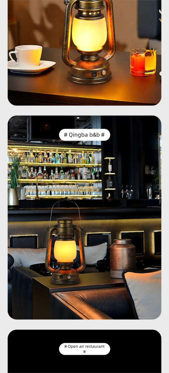 LED Rechargeable Bar Creative Qingba Decorative Table Iron Art Outdoor Camping Kerosene Lamp Lantern_voghion.com