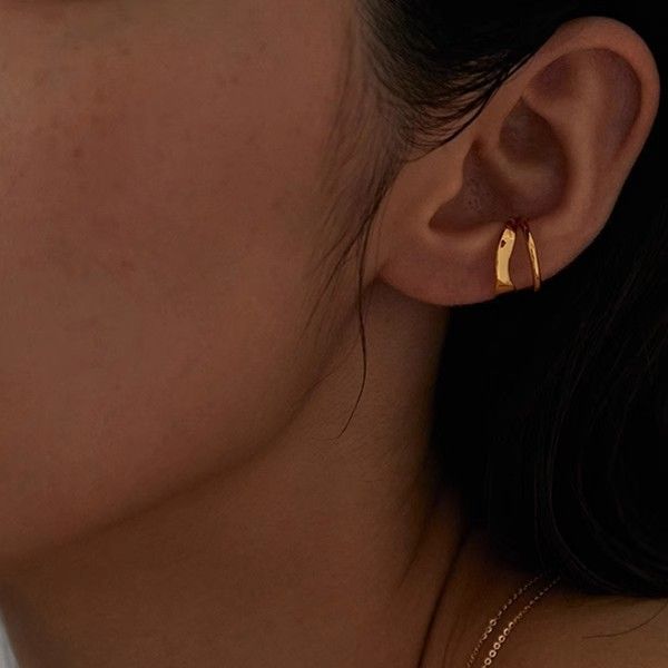 Boucles d'oreilles à clip minimalistes et polyvalentes à double couche, sans piercing, style punk cool, pour femmes_voghion.com