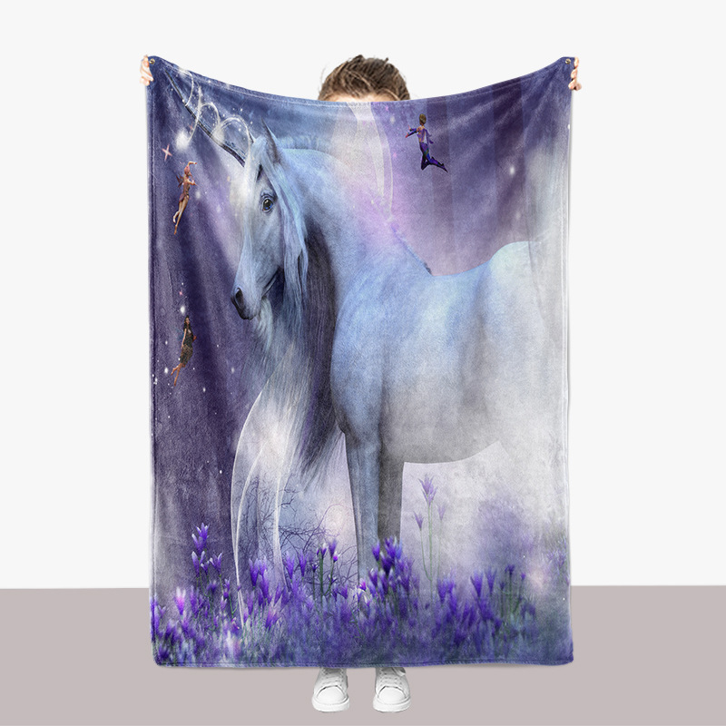 Tier Pferd Einhorn Serie Flanell 3D gedruckt Sofa verdickte Abdeckung Decke_voghion.com