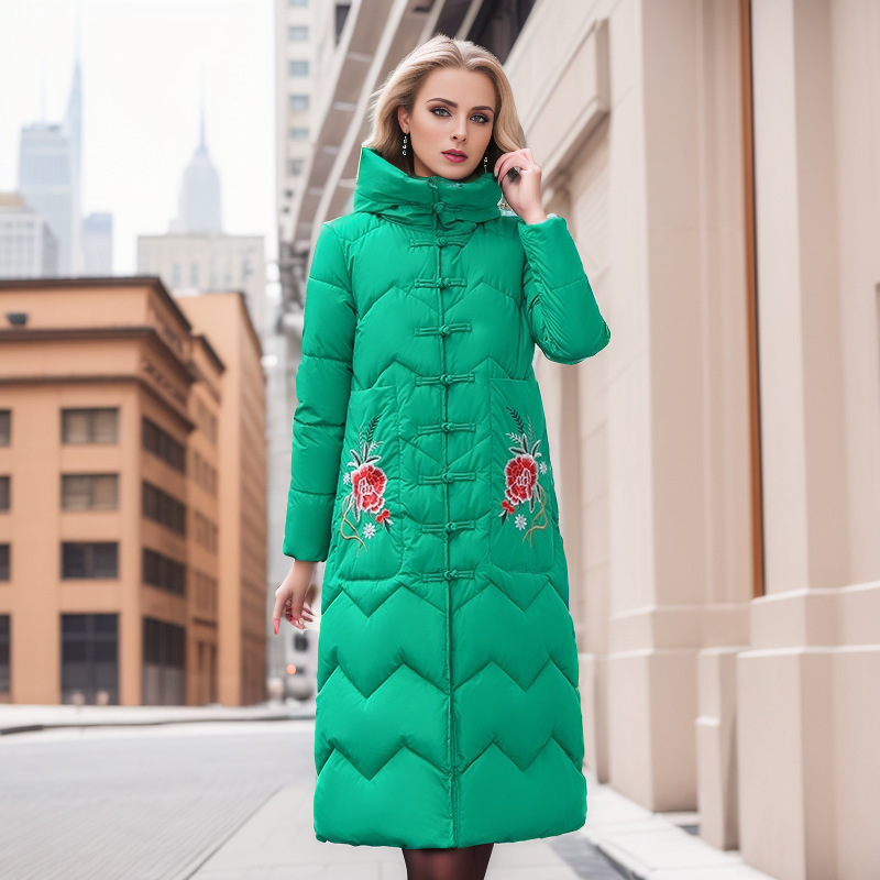 Ethnic style 2021 winter new polyester cotton long embroidered button hooded jacket factory sales_voghion.com