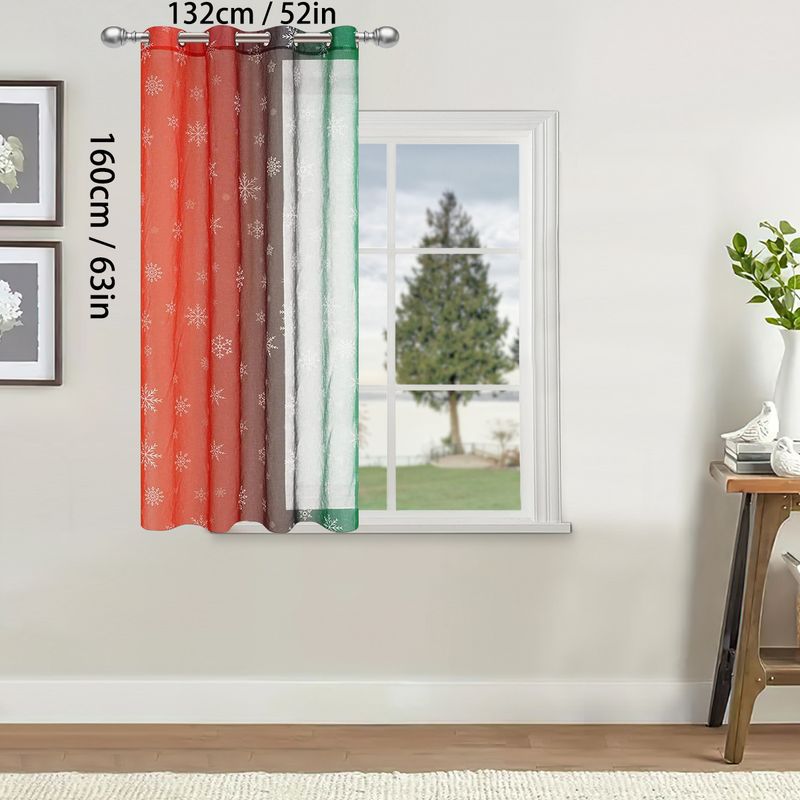 Curtains Christmas Snowflake Sheer Curtains Colorful Digital Print Voile Window Drapes With Ring Top Ready To Hang_voghion.com