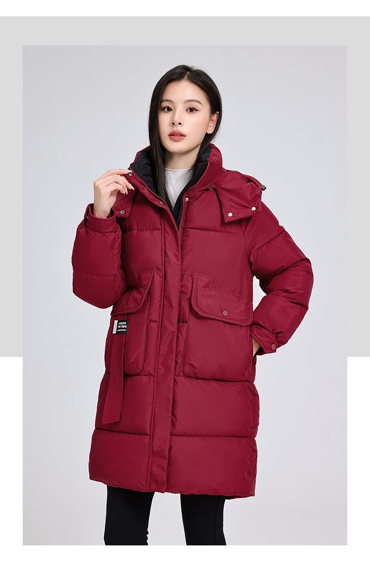Women's Detachable Hood Long Puffer Coat, Slim Fit Winter Jacket, Thickened Warm Polyester Filling, Korean Style Plus Size Outerwear_voghion.com