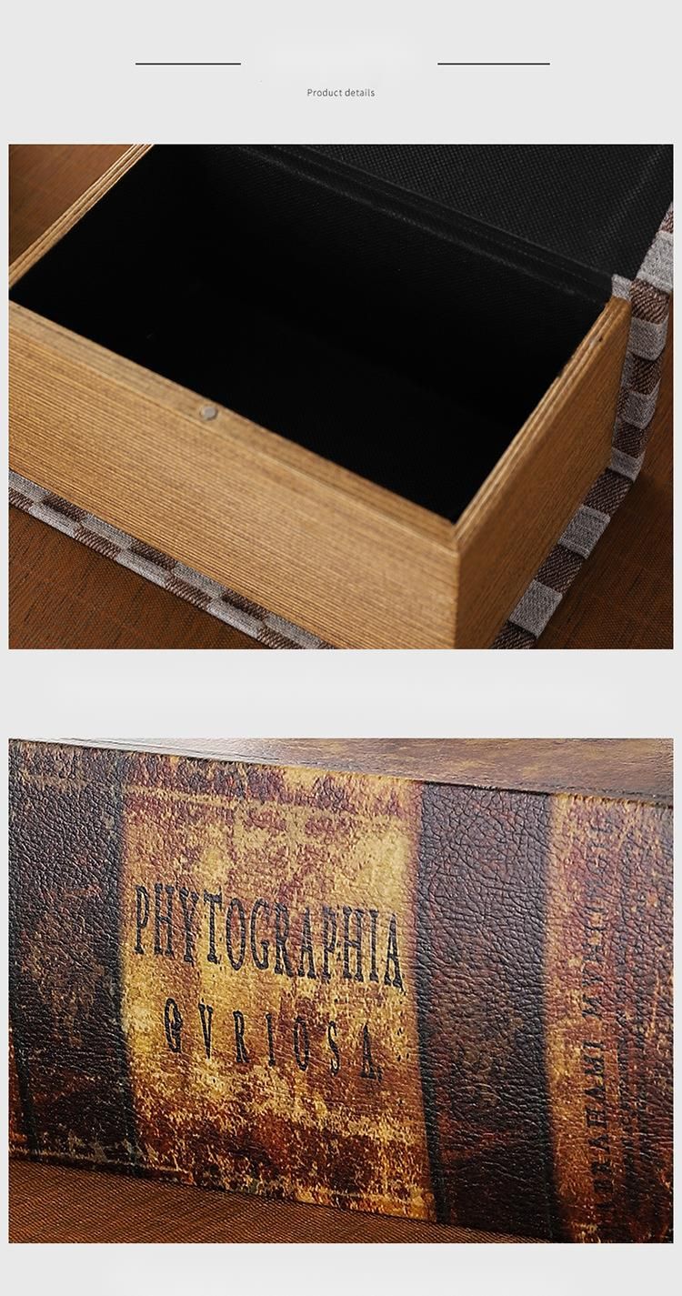 Creative American Style Simulation Book Wooden Home Office Desktop PU Leather Book-shaped Tissue Box_voghion.com