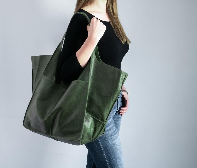 Damentaschen einfache große Tasche weiches Leder große Kapazität eine Schulter Handtasche Einkaufstasche handgemachte pflanzlich gegerbte Damentasche PG21_voghion.com