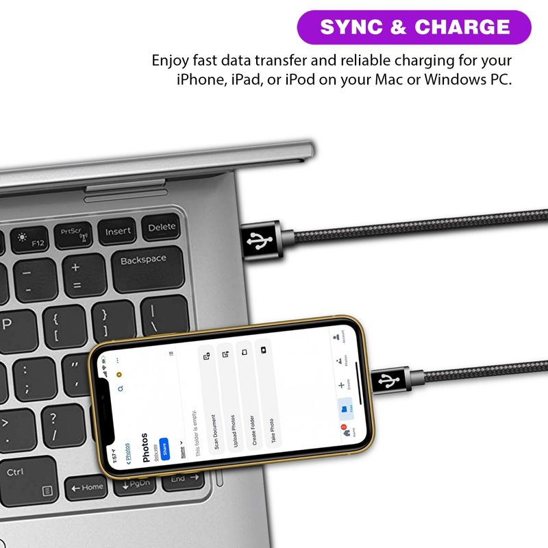 Câble de charge rapide USB tressé robuste et long pour iPhone 14, 12, XS, X, 6, 7, 8+_voghion.com