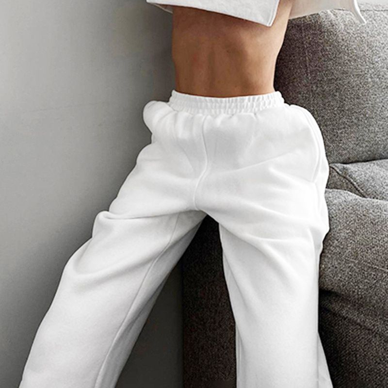 Vêtements pour femmes, pantalons de survêtement amples à taille élastique, couleur unie, leggings de personnalité, pantalons décontractés_voghion.com