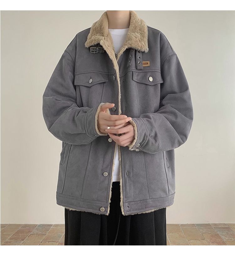 Giacca da motociclista in stile americano, in pelle di pecora integrata, in lana di agnello, per uomo, foderata in pile invernale, in pelle scamosciata spessa e cotone._voghion.com