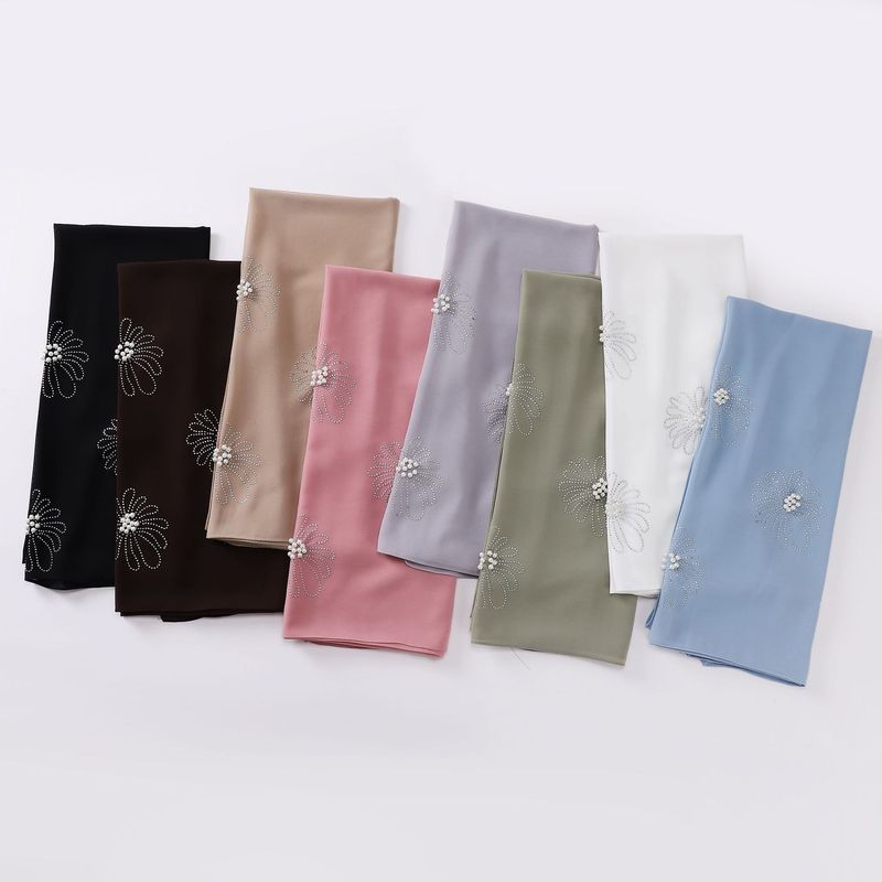 Cross-Border Malaysia With Beaded Rhinestones Chiffon Headscarf Solid Color Head Wrap Scarf For Women Wholesale_voghion.com