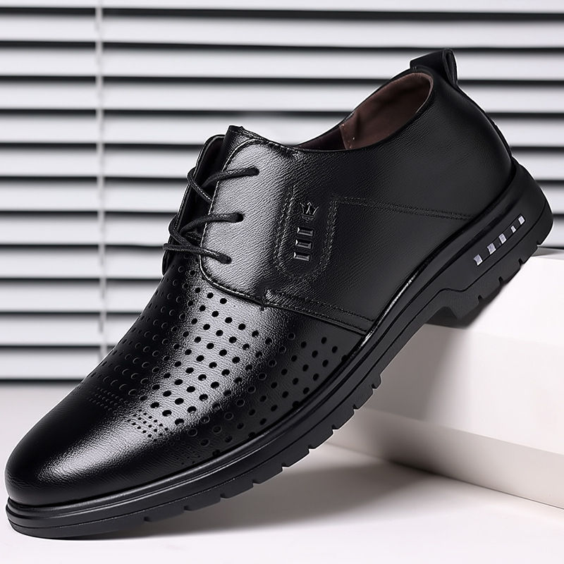 Buty robocze męskie Euro Step 2025 Wiosna Lato Biznes Casual Okrągły Nosek Miękka Skóra Sznurowane Oddychające Wygodne_voghion.com