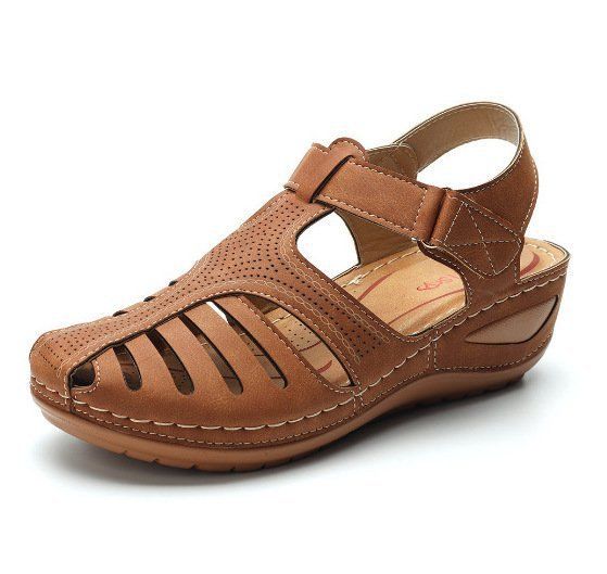Sandalias de cuña con punta redonda y suela gruesa, estilo pulpo, talla grande, cerradas, para mujer, novedad de verano._voghion.com