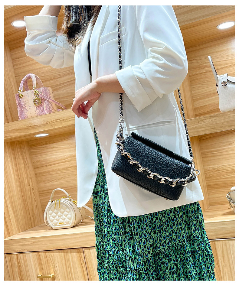 Borsa da donna Borsa a tracolla con catena in tessuto Borsa a scatola alla moda Borsa elegante con motivo litchi Borsa tuttofare_voghion.com