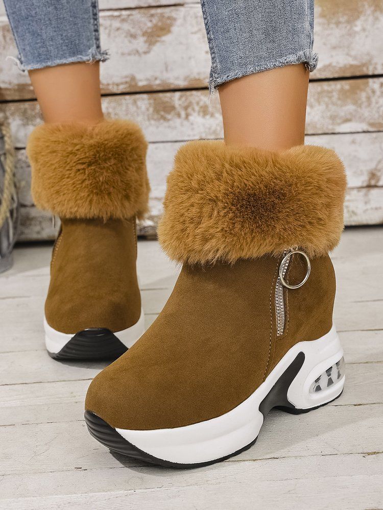Women Ankle Boots Autumn Winter Short Boots Snow Winter New Comfortable Sports Casual Cotton Platform Wedge Thick Sole Fleece Lined Short Boots For W_voghion.com
