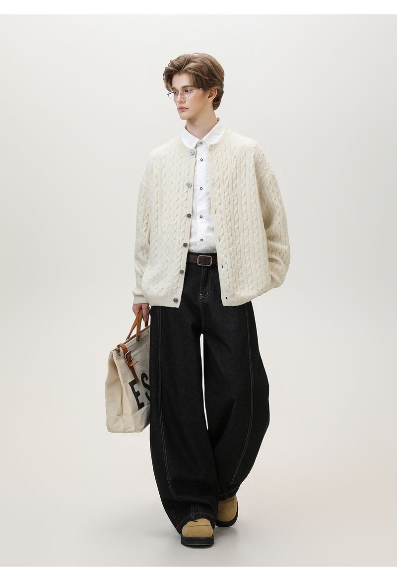 Trendy Vintage Cable-Strickpullover mit Struktur für Herren Herbst/Winter Neuankömmling Einfarbig Vielseitige Strickwaren Rundhals-Strickpullover-Jacke_voghion.com