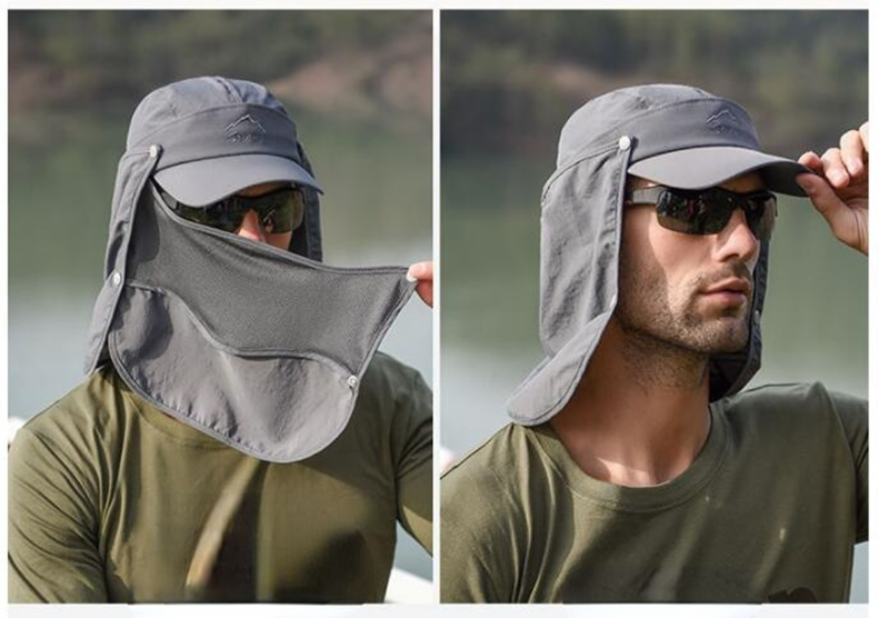 Modischer 3-in-1-Männer-Eimer mit Schalschleier, wasserdicht, abnehmbar, multifunktional, Sonnenhut, atmungsaktiv, Outdoor, UV-Schutz, Angeln_voghion.com