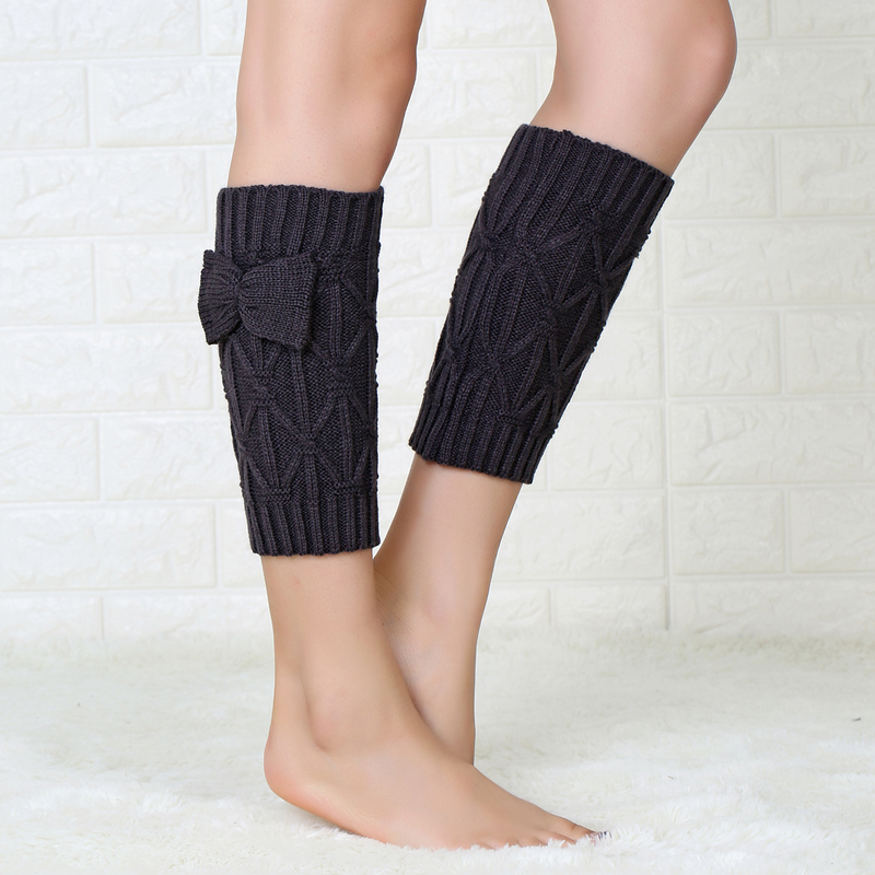 Autumn Winter New Jacquard Handmade Bow Tie Middle Cover Women's Knitted Socks and Leg Guards_voghion.com