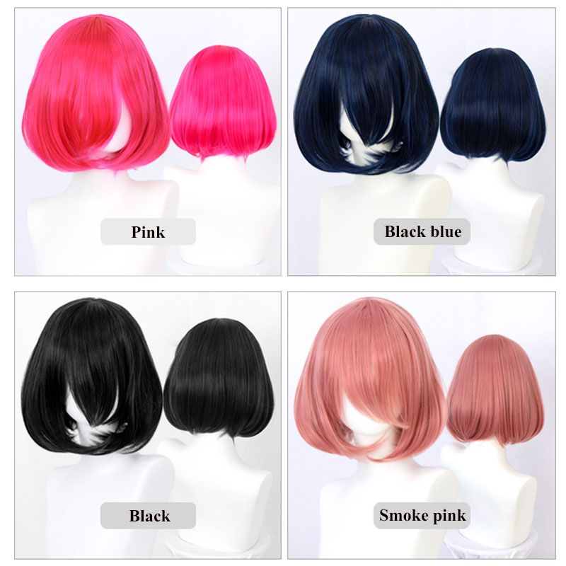 Hot selling TALANG Synthetische Korte Bob Steil Haar 35 CM Met Trimbare Pony Lolita Ombre Roze Rood Blauw Paars Cosplay pruik Voor_voghion.com