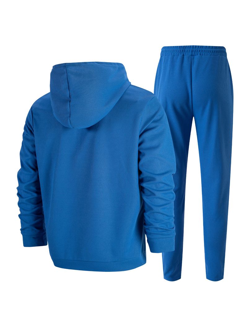 Men's Waffle-Knit Hoodie & Jogger Set – Lightweight Zip-Up Loungewear (S-3XL) | Breathable Polyester For Casual & Sporty Style_voghion.com