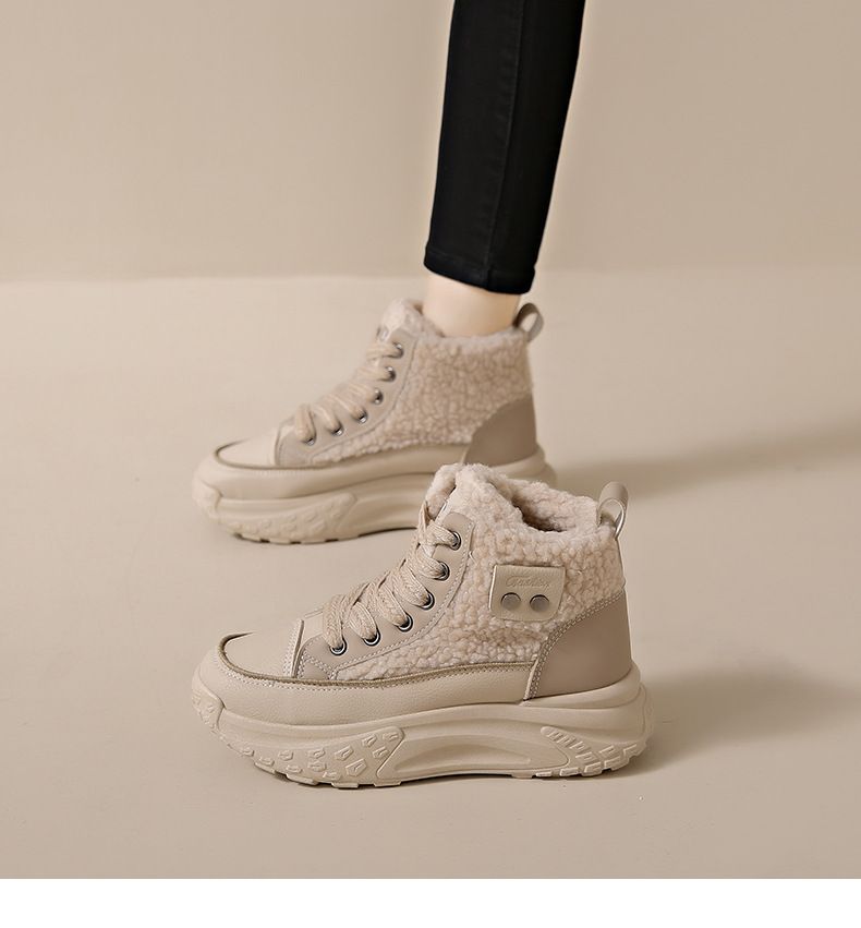 Sneakers invernali con plateau da donna - Scarpe alte foderate in pelliccia sintetica con suola spessa per calore e altezza, stivali casual alla moda per l'uso quotidiano_voghion.com