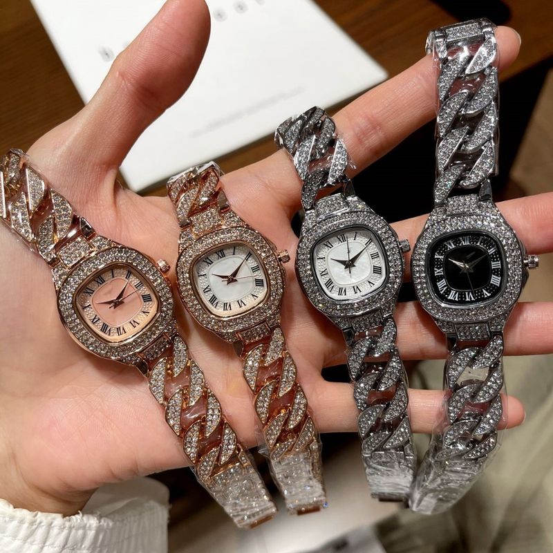 Yeni Baida Moda Elmas İşlemeli Romen Rakamlı Kare Kadranlı Kuvars Hareket Çelik Bantlı Saat_voghion.com