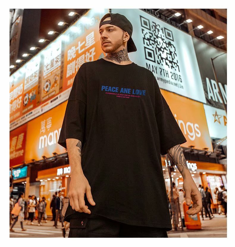 C&J Oversize moda narodowa moda hip-hop niedźwiedź koszulka z krótkim rękawem moda męska luźna duża para pół rękawa_voghion.com