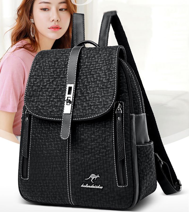 Ghiozdan școlar negru de mare capacitate pentru adolescente, multifuncțional, casual, pentru femei, designer, la modă, din piele PU_voghion.com