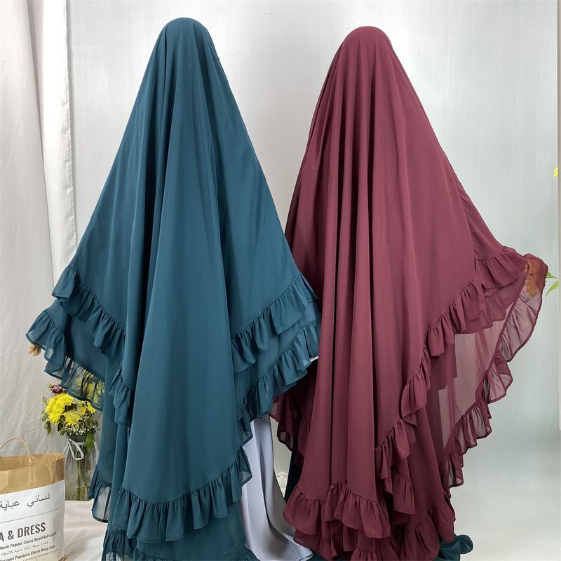 Ramadã longo chiffon babados khimar abaya muçulmano niqab lenço grande islam roupas de oração eid djellaba turbante de camada dupla hijabs_voghion.com