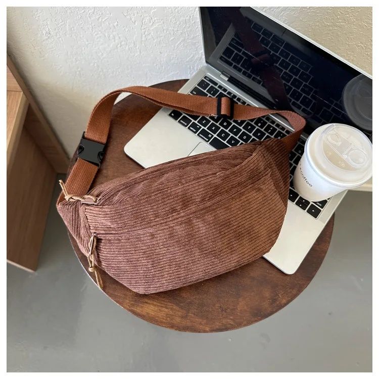 Borsa a tracolla da donna in velluto a coste, in tela, per studenti, 2025, marsupio, alla moda, con cintura a banana per telefono femminile_voghion.com