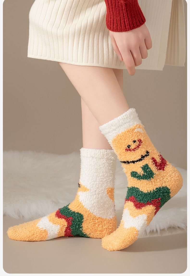 Calzini Calzini in pile corallo per donne Calzini da notte spessi anti-perdita di pelo in jacquard con cartoni animati Calzini da pavimento antiscivolo Calzini caldi per la casa_voghion.com