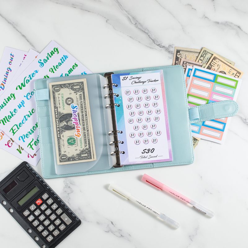 A6 Pastel Money Saving Binder With Cash Envelopes, Budget Planner Notebook, 12 Gradient Cards, 8 Pockets, Stickers_voghion.com