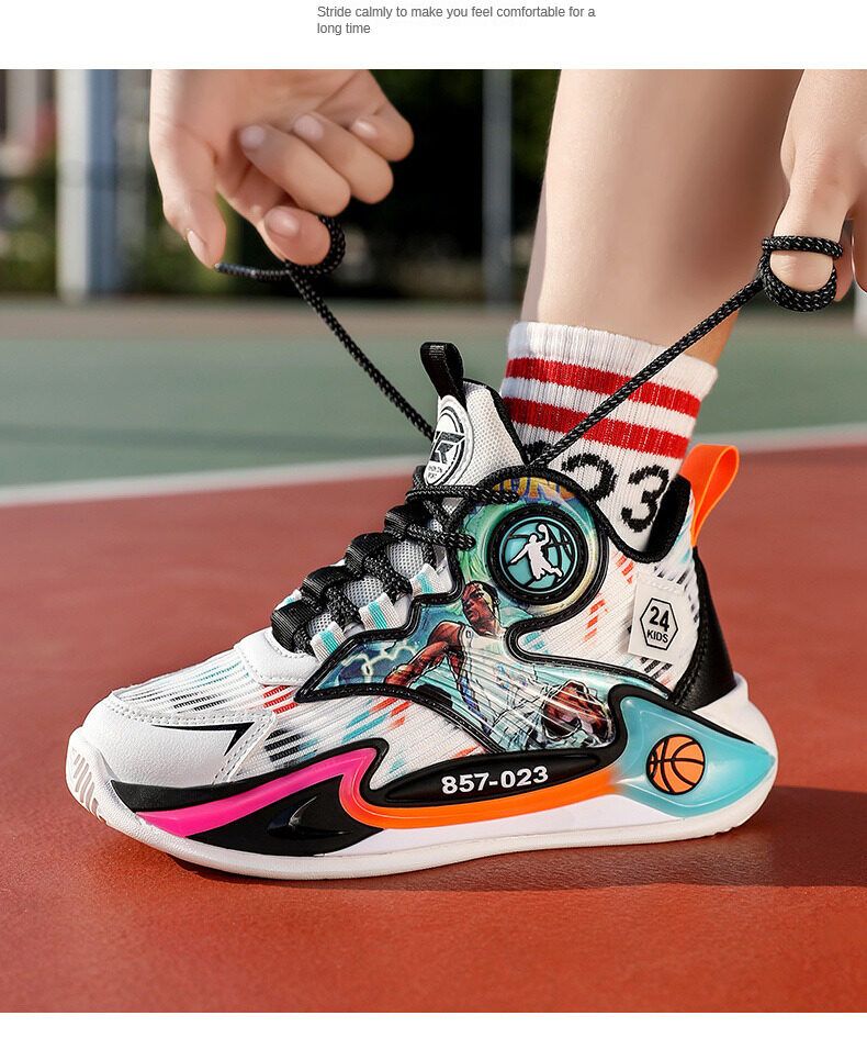 JUSTSL Dicke Sohle Rutschfeste Kinder Jungen Sport Turnschuhe 2023 Frühling High-Top Basketball Schuhe Größe 26-37_voghion.com