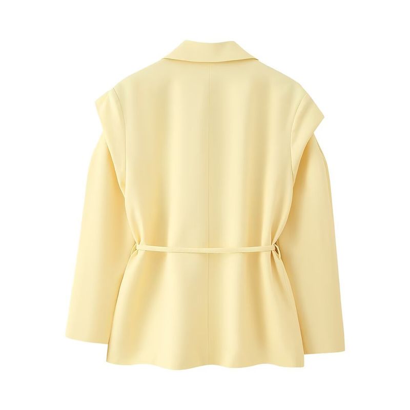"Elegant Inspired Belted Blazer With Wide Shoulder Pads Stylish Ties Oversized Fit, Long Sleeve, Versatile Streetwear For Women (S/M/L, )_voghion.com