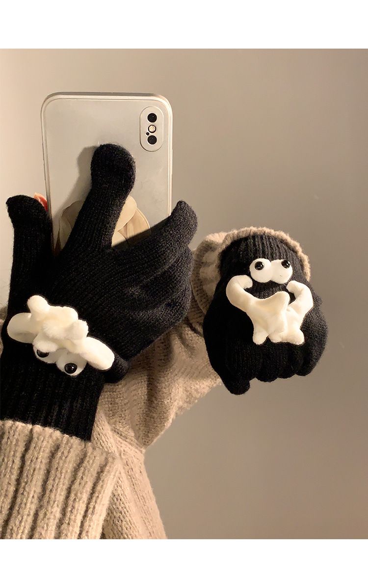 Winter Gloves For Women, Sweet And Warm, Touch Screen Wool Gloves, Full Finger Students Riding, Missing Fingers To Play With Mobile Phones_voghion.com