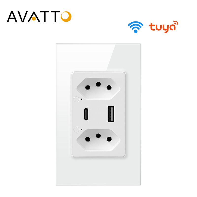 Presa a muro WiFi AVATTO Tuya Brasile con porta USB di tipo C Controllo individuale, presa intelligente Brasile Funziona per Google_voghion.com