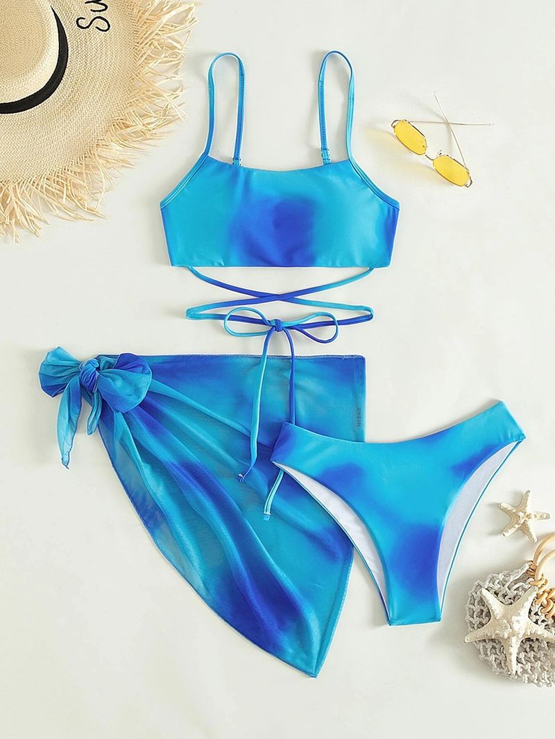 Women's Clothing Tie Dye Bikini Swimsuit Women's Three Piece Mesh Skirt Split Bikini_voghion.com