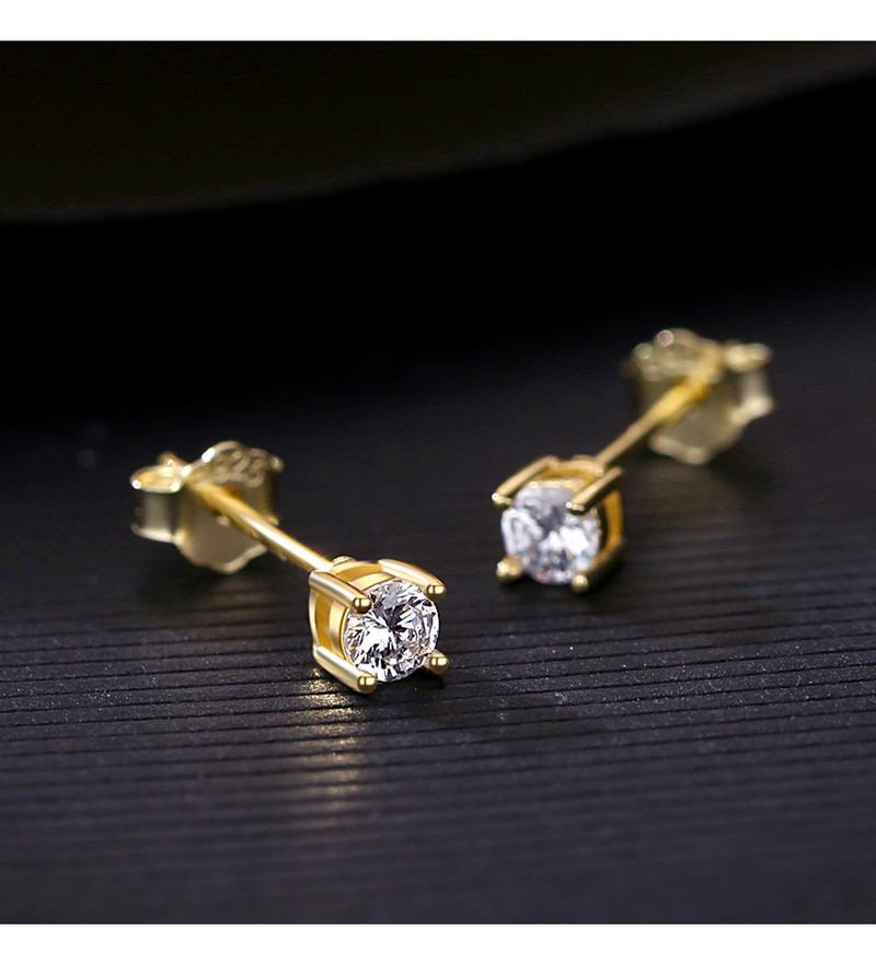 Mini brincos de pino de zircônia transparente para mulheres 14k ouro plantado Sterg Sier Fine_voghion.com