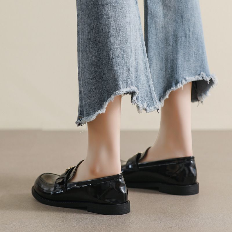 Kleine Loafer mit Goldmünzen für Damen, Retro-Stil, Herbst und Winter, kleine Lederschuhe mit dicken Sohlen, weiche Sohle, dicker Absatz, Einzelschuhe_voghion.com