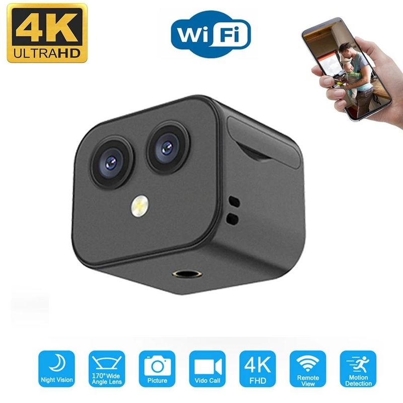 Trådløst mini WiFi IP-kamera Sikkerhetsovervåking Mikro Dual Cam HD 4K Nattsyn Smart Home Sports Monitor Innebygd_voghion.com